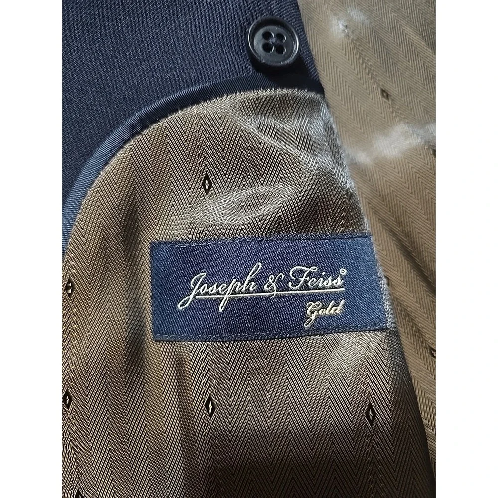 Joseph Feiss Gold Men Sport Coat 46S Dark Blue Wool Blazer Jacket Casual Classic